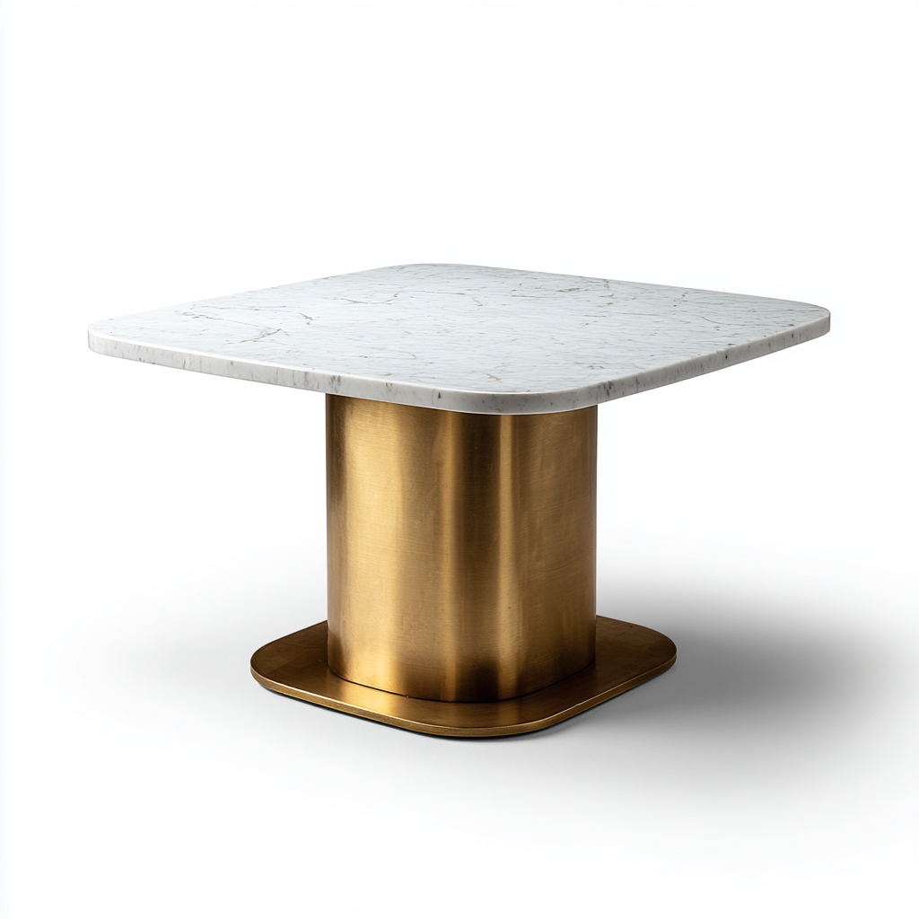 Table à manger marbre et métal 70x70x75 cm - blanc - or - pour salle à manger - style moderne-Nicheuse