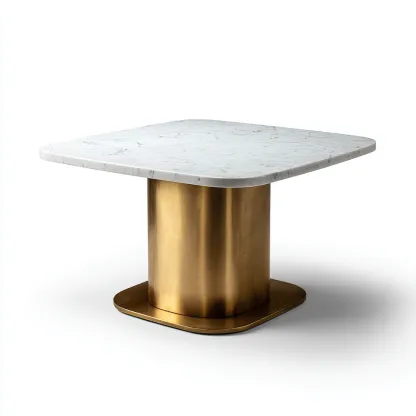 Table à manger marbre et métal 70x70x75 cm - blanc - or - pour salle à manger - style moderne-Nicheuse