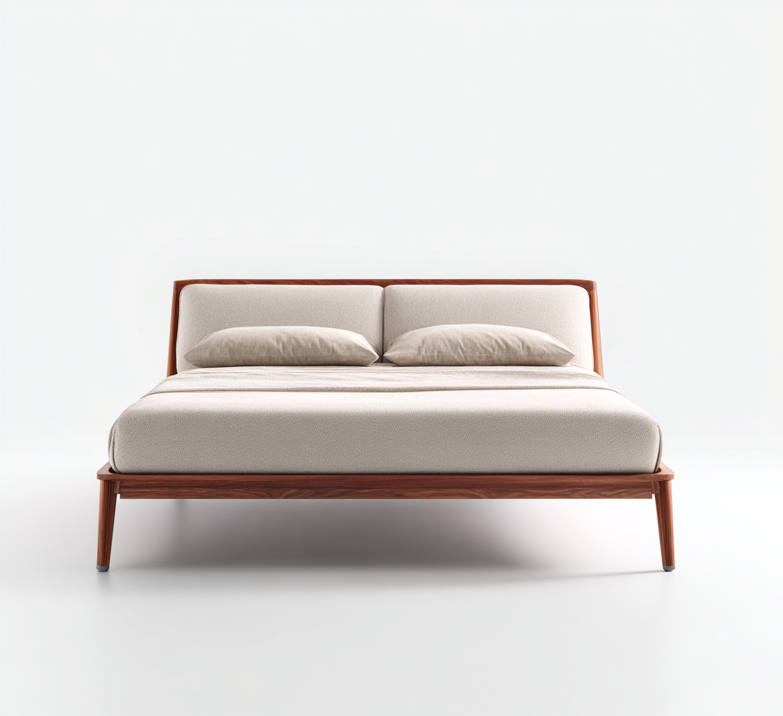 Lit double tissu et bois 200x180x92 cm - beige - adapté à la chambre - design moderne-Nicheuse