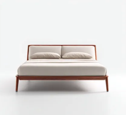 Lit double tissu et bois 200x180x92 cm - beige - adapté à la chambre - design moderne-Nicheuse