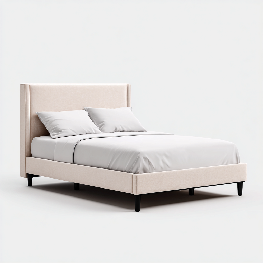 Lit double tissu 200x180x115 cm - beige - adapté à la chambre - design élégant-Nicheuse