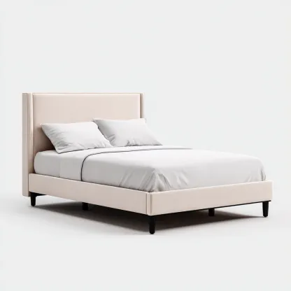 Lit double tissu 200x180x115 cm - beige - adapté à la chambre - design élégant-Nicheuse