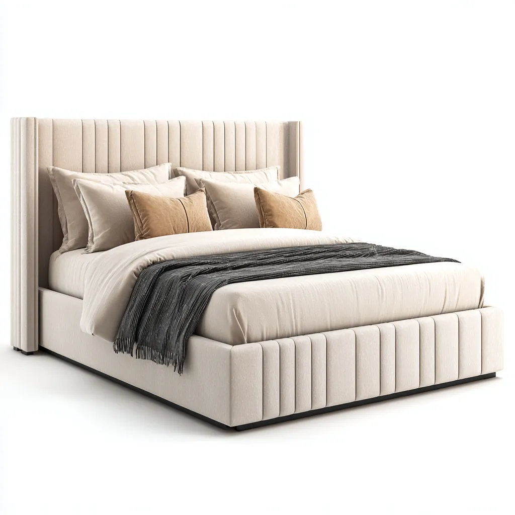 Lit double tissu 200x180x128 cm - beige - adapté à la chambre - design rembourré moderne-Nicheuse