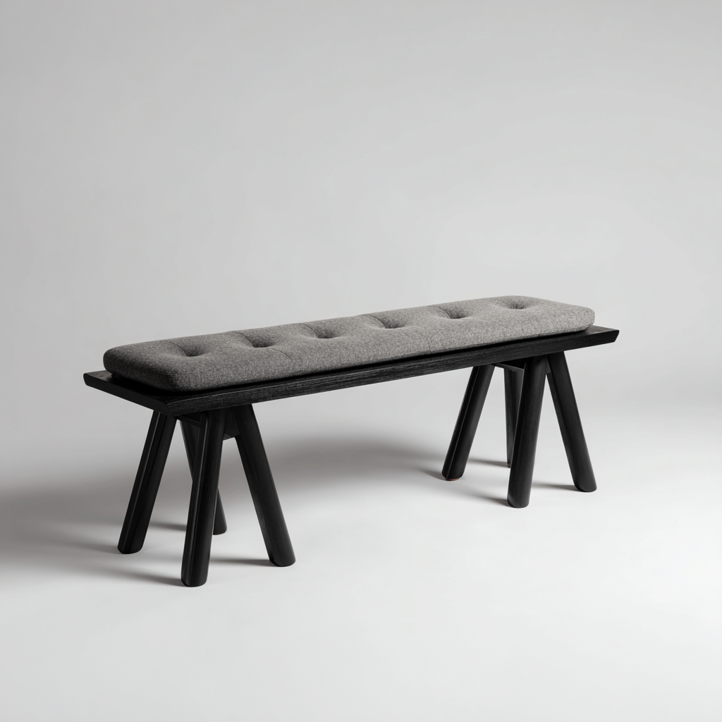 Banc de lit - bois et tissu - 118x38x47 cm - gris - noir - pour chambre - style moderne-Nicheuse