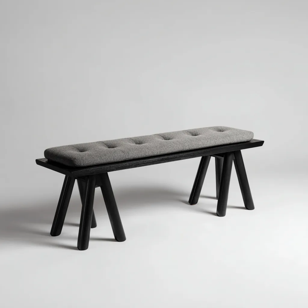 Banc de lit - bois et tissu - 118x38x47 cm - gris - noir - pour chambre - style moderne-Nicheuse