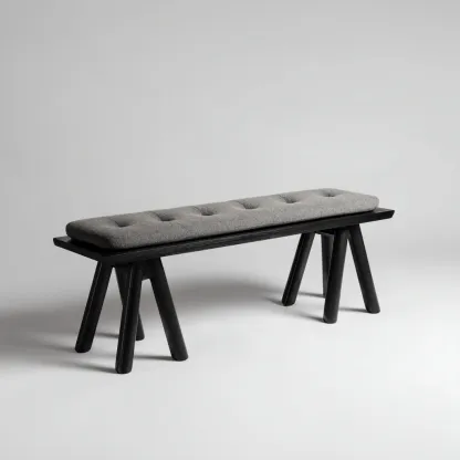 Banc de lit - bois et tissu - 118x38x47 cm - gris - noir - pour chambre - style moderne-Nicheuse