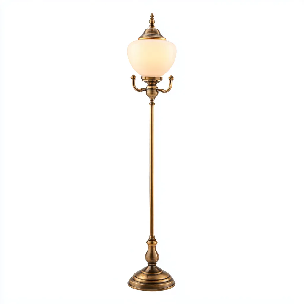 Lampadaire métal et verre 34x34x170 cm - laiton antique - blanc - pour salon - style vintage classique-Nicheuse