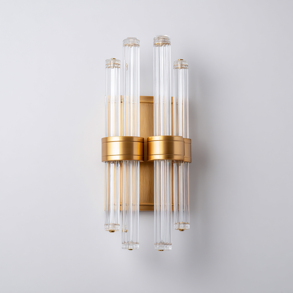 Applique murale métal et cristal 22x14x45 cm - doré et transparent - style moderne pour salon-Nicheuse