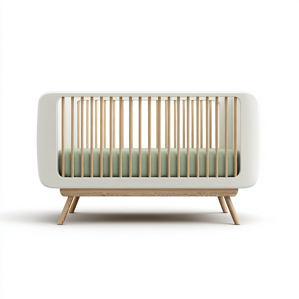 Lit bébé en bois massif 128x70x90 cm - blanc - bois naturel - adapté à la chambre - design moderne arrondi-Nicheuse