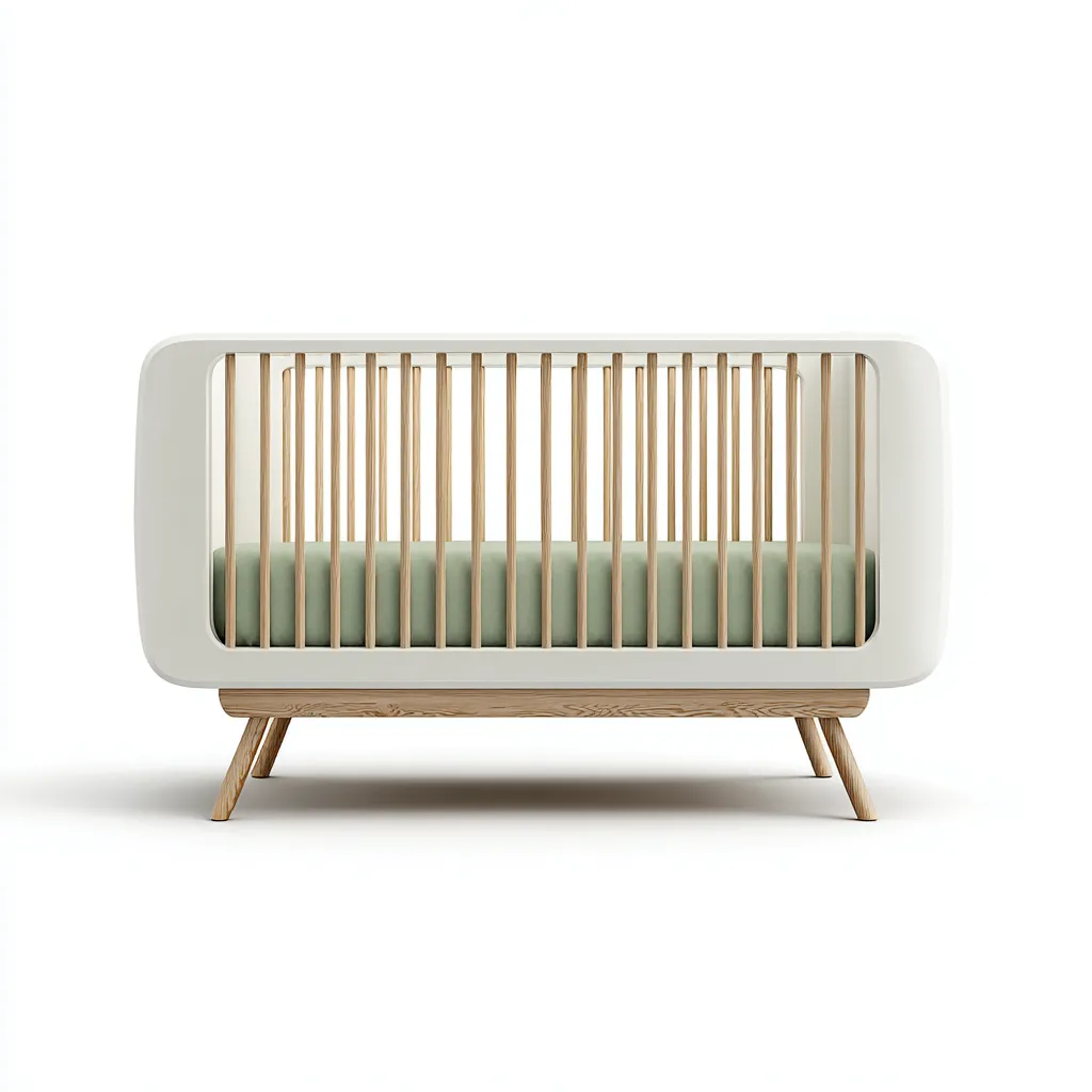Lit bébé en bois massif 128x70x90 cm - blanc - bois naturel - adapté à la chambre - design moderne arrondi-Nicheuse