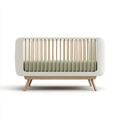 Lit bébé en bois massif 128x70x90 cm - blanc - bois naturel - adapté à la chambre - design moderne arrondi-Nicheuse