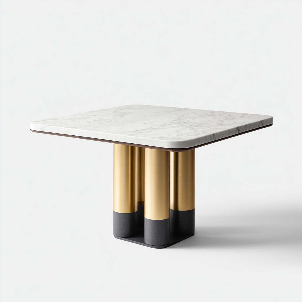 Table à manger marbre et métal 70x70x75 cm - blanc - or - noir - pour salle à manger - style moderne-Nicheuse