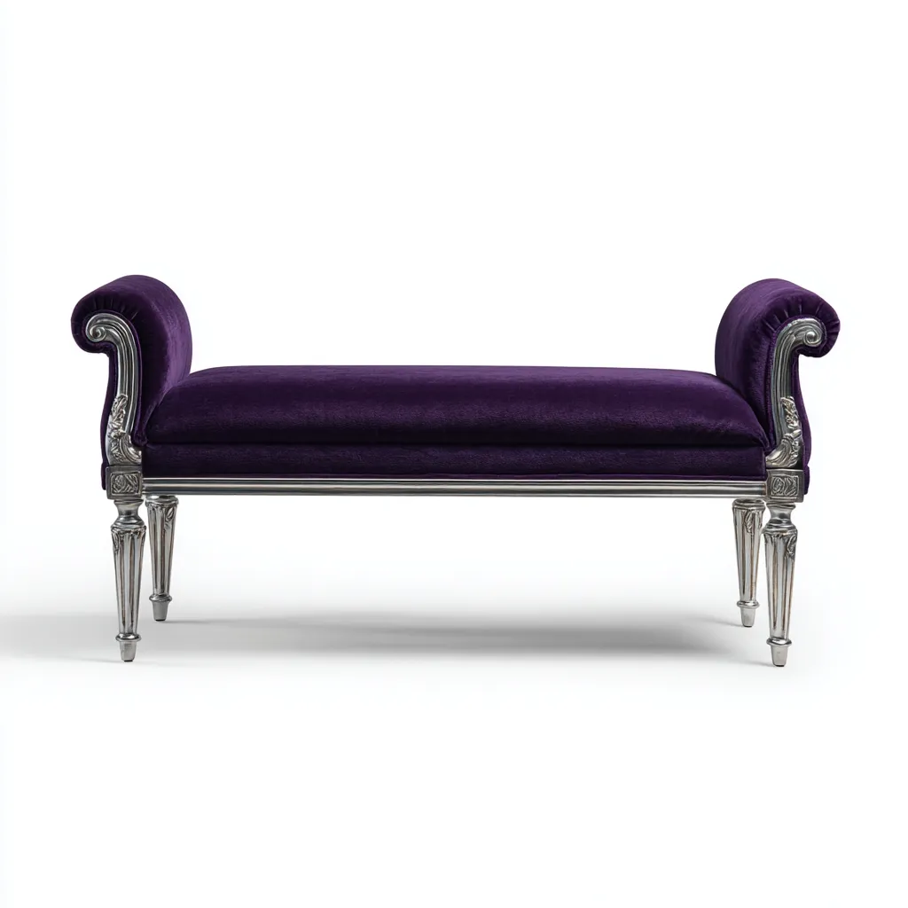 Banc de lit - velours et métal - 125x45x63 cm - violet - argent - pour chambre - style classique-Nicheuse