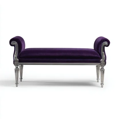 Banc de lit - velours et métal - 125x45x63 cm - violet - argent - pour chambre - style classique-Nicheuse