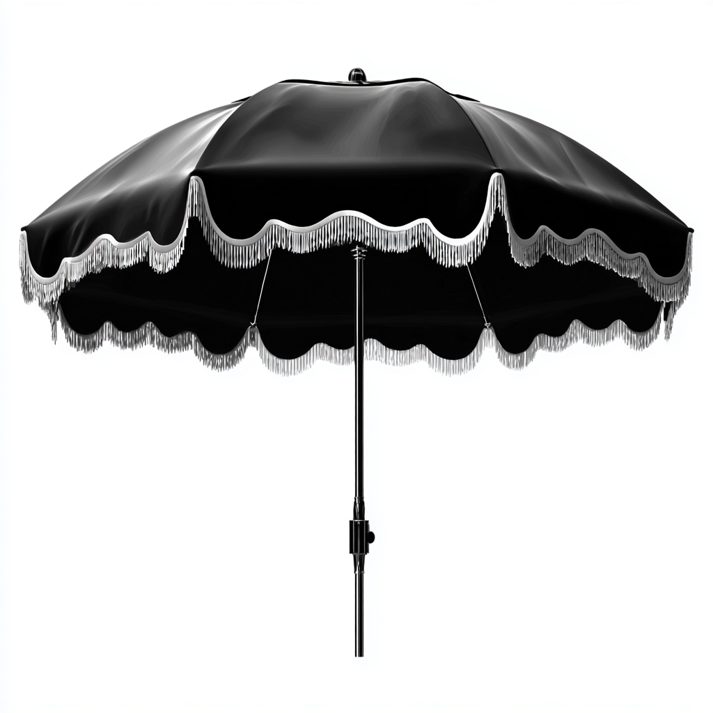 Parasol de jardin Polyester et métal 300x300x260 cm - noir - style rétro avec franges décoratives pour usage extérieur-Nicheuse