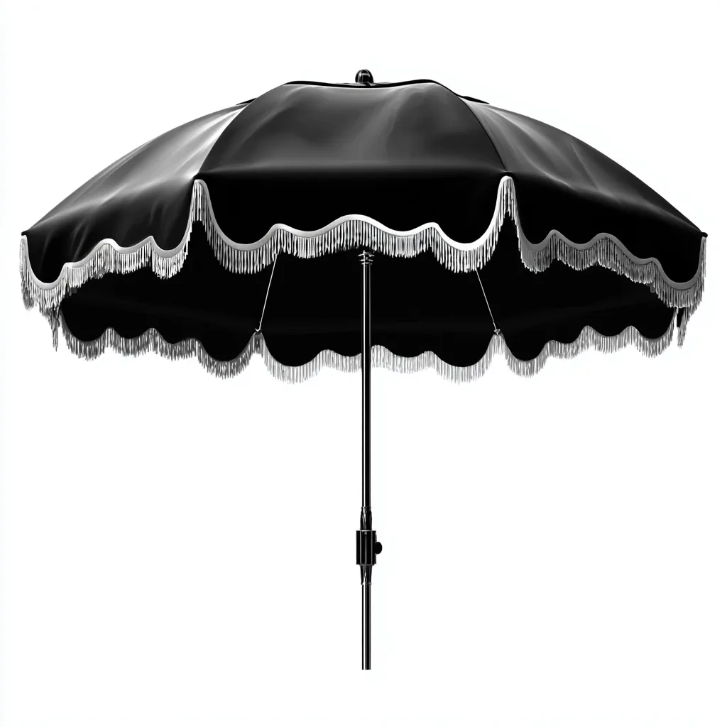 Parasol de jardin Polyester et métal 300x300x260 cm - noir - style rétro avec franges décoratives pour usage extérieur-Nicheuse