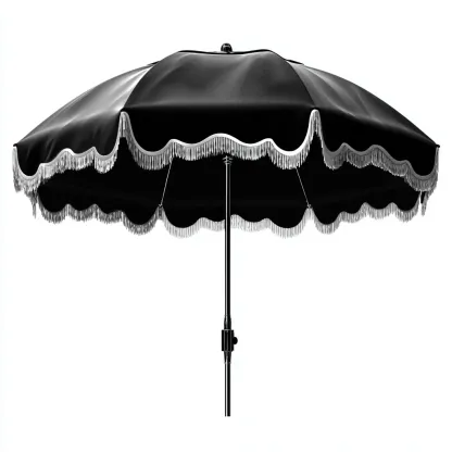 Parasol de jardin Polyester et métal 300x300x260 cm - noir - style rétro avec franges décoratives pour usage extérieur-Nicheuse