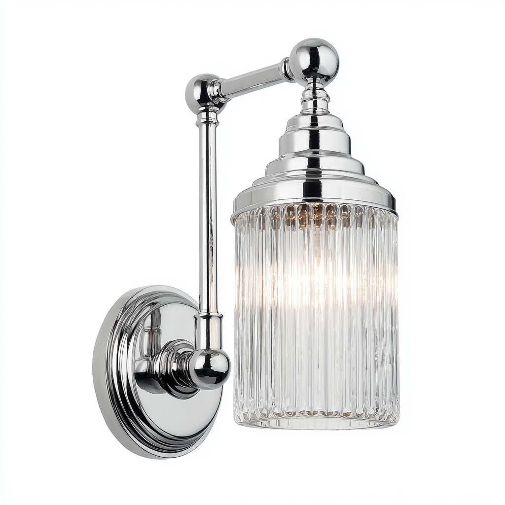 Applique murale métal et verre 14x12x28 cm - argent et transparent - style moderne pour salle de bain-Nicheuse