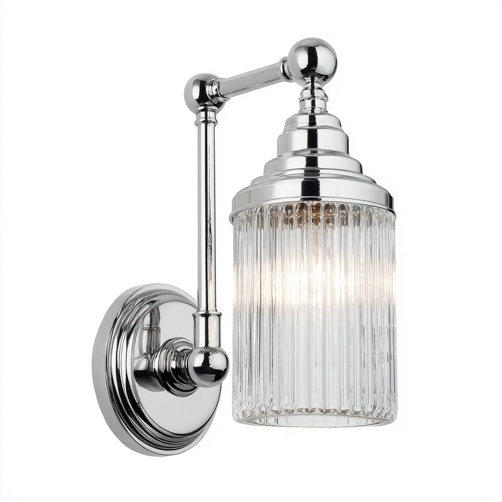 Applique murale métal et verre 14x12x28 cm - argent et transparent - style moderne pour salle de bain-Nicheuse