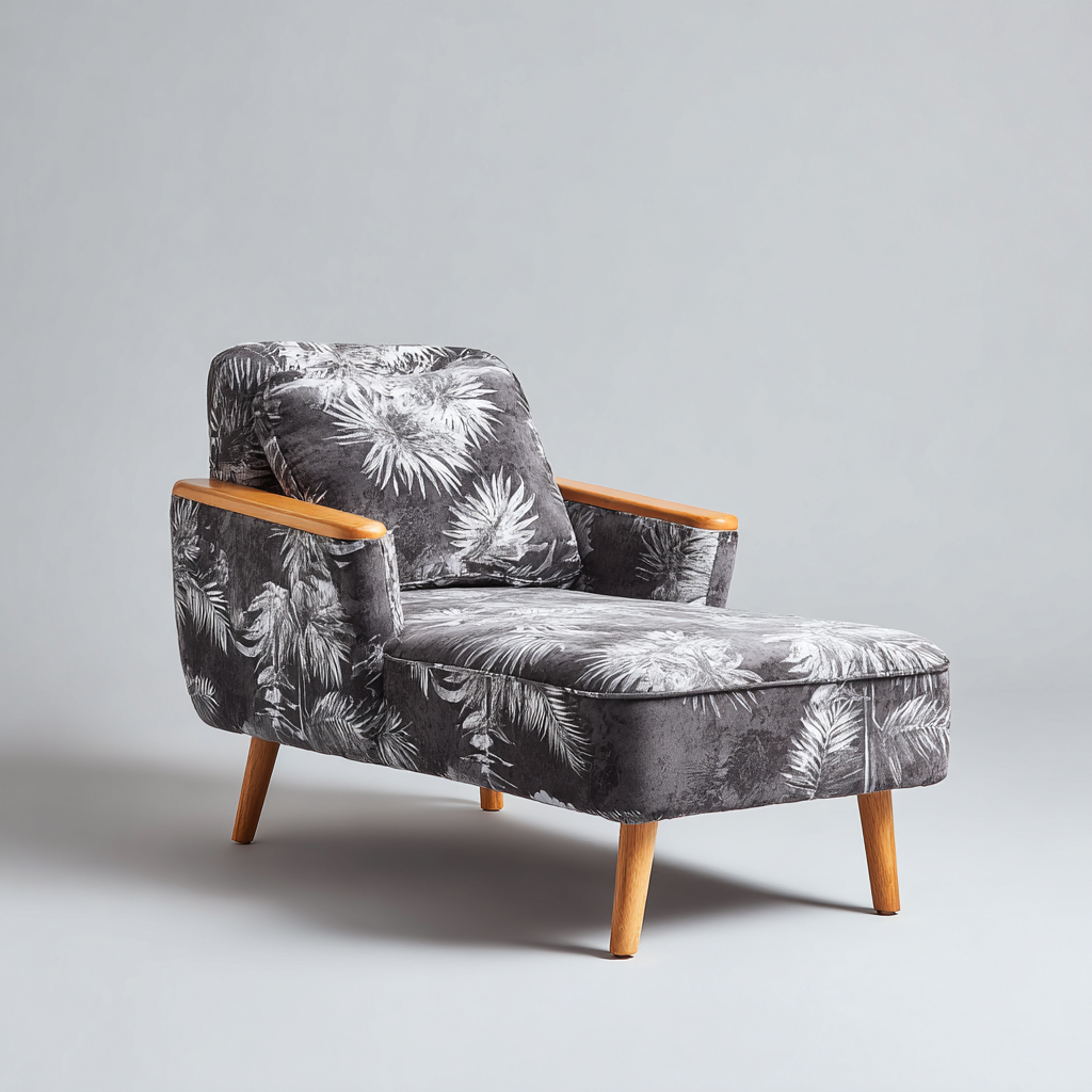 Chaise longue - tissu imprimé - bois - 165x70x85 cm - gris - style scandinave - adaptée au salon-Nicheuse