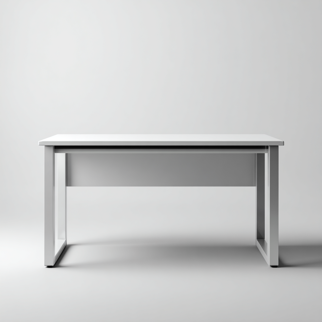 Bureau en bois et métal 140x70x75 cm - blanc - design minimaliste - adapté au bureau-Nicheuse