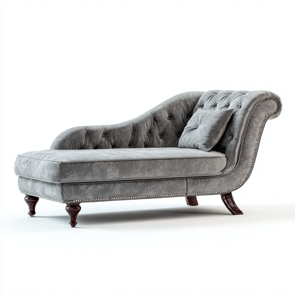 Chaise longue - tissu velours - 175x75x85 cm - gris - style classique - adaptée au salon-Nicheuse