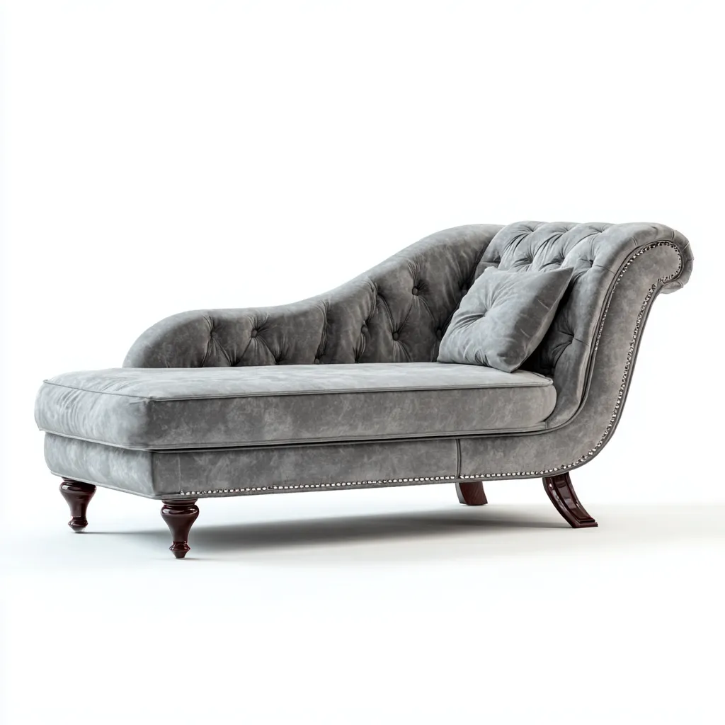 Chaise longue - tissu velours - 175x75x85 cm - gris - style classique - adaptée au salon-Nicheuse