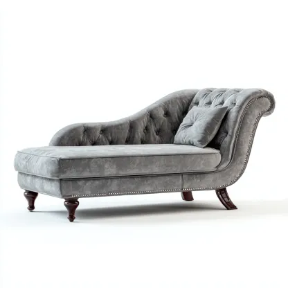 Chaise longue - tissu velours - 175x75x85 cm - gris - style classique - adaptée au salon-Nicheuse
