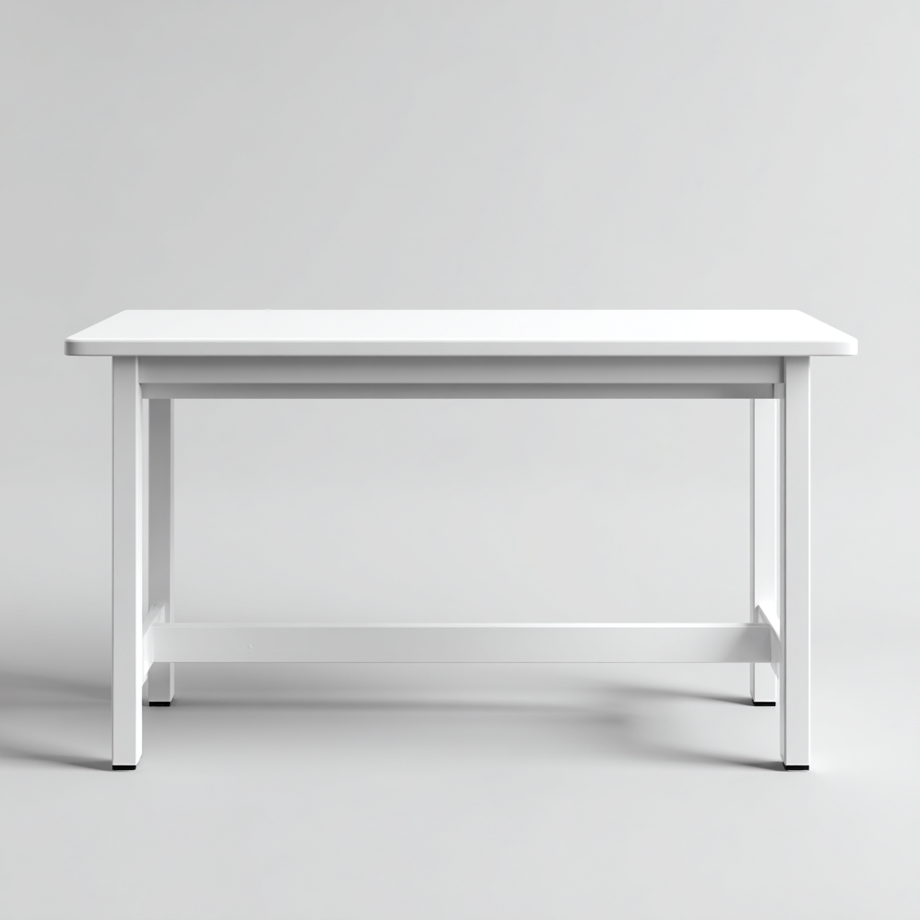 Bureau en bois et métal 140x70x75 cm - blanc - design minimaliste - adapté au bureau-Nicheuse