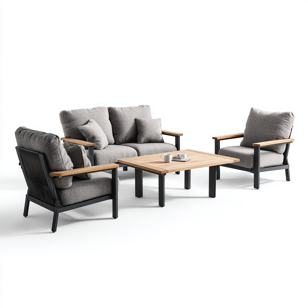 Canapé de jardin Ensemble aluminium et bois 165x90x82 cm - gris - bois - style moderne pour extérieur-Nicheuse