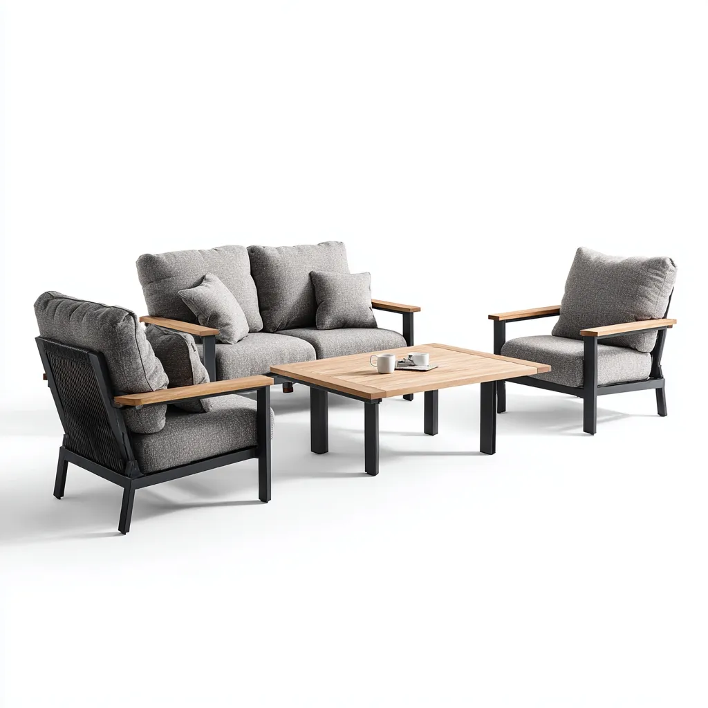 Canapé de jardin Ensemble aluminium et bois 165x90x82 cm - gris - bois - style moderne pour extérieur-Nicheuse