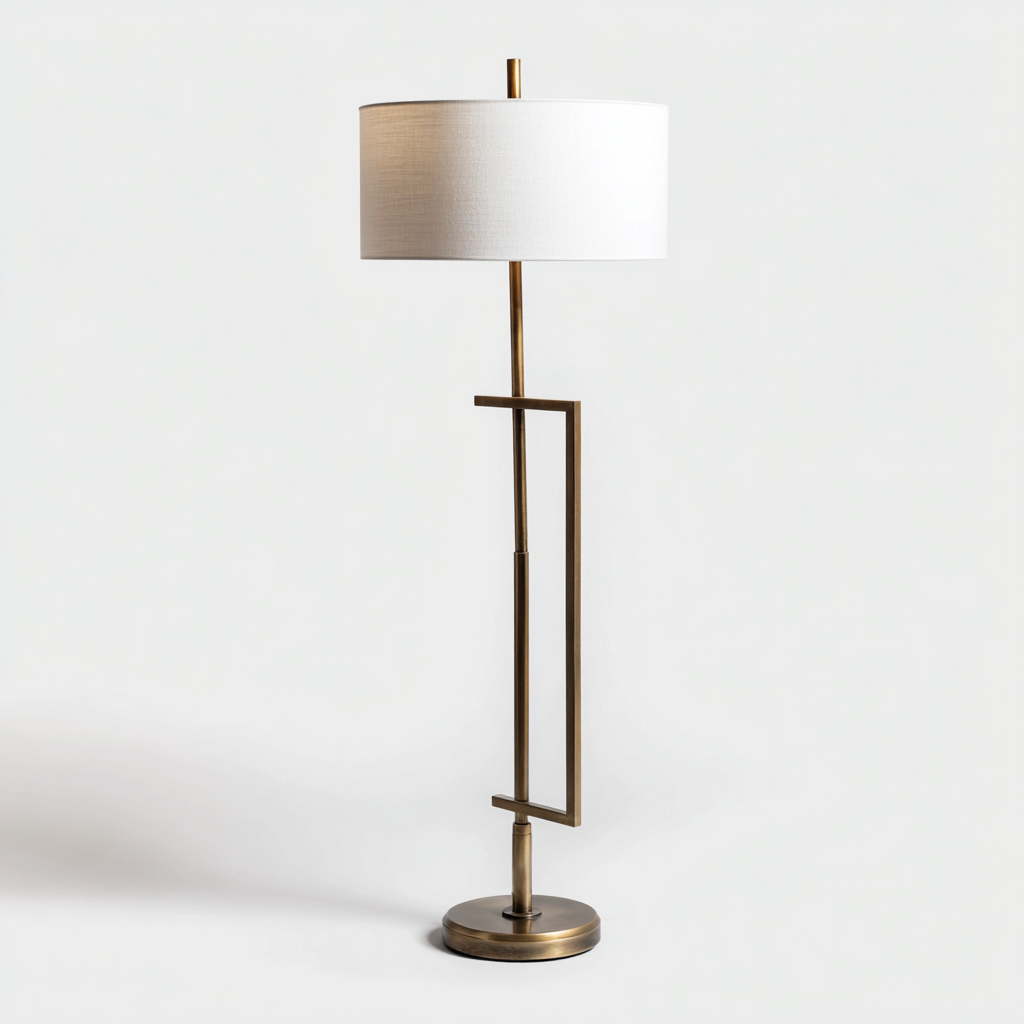 Lampadaire métal et tissu 36x36x170 cm - laiton antique - blanc - pour salon - style moderne minimaliste-Nicheuse