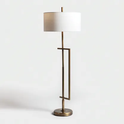 Lampadaire métal et tissu 36x36x170 cm - laiton antique - blanc - pour salon - style moderne minimaliste-Nicheuse