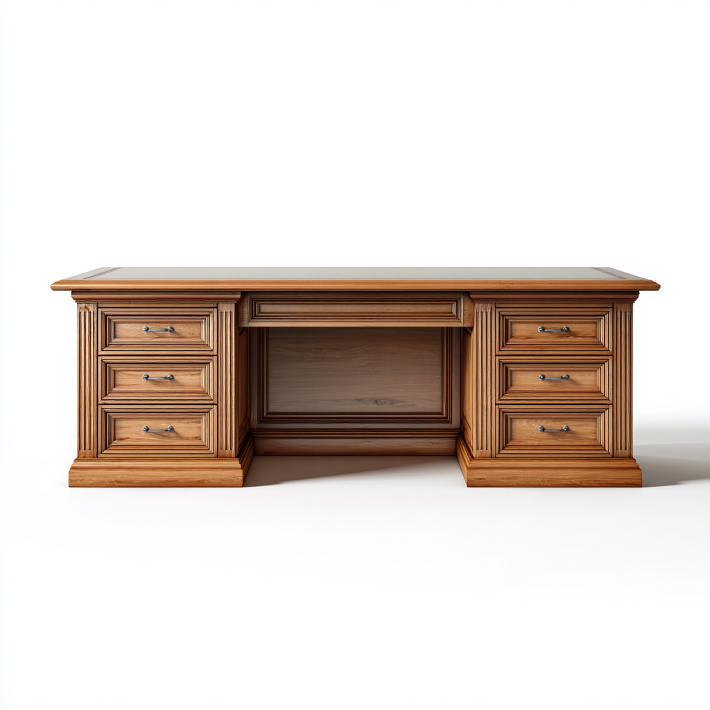 Bureau en bois massif 180x75x80 cm - marron - style classique - adapté au bureau-Nicheuse