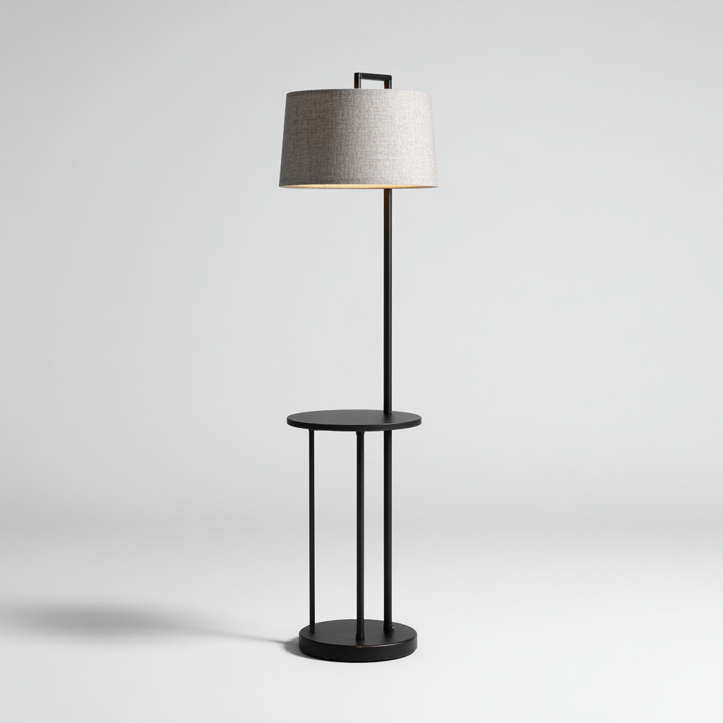 Lampadaire métal et tissu 35x35x160 cm - noir - gris clair - pour salon - style moderne-Nicheuse