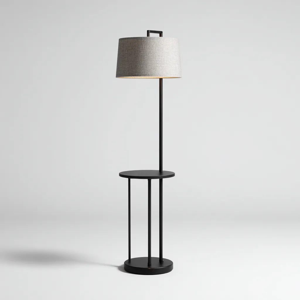 Lampadaire métal et tissu 35x35x160 cm - noir - gris clair - pour salon - style moderne-Nicheuse