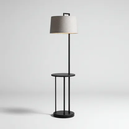 Lampadaire métal et tissu 35x35x160 cm - noir - gris clair - pour salon - style moderne-Nicheuse