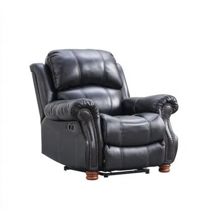 Fauteuil relax en cuir véritable 95x103x109 cm - noir - design classique adapté au salon-Nicheuse