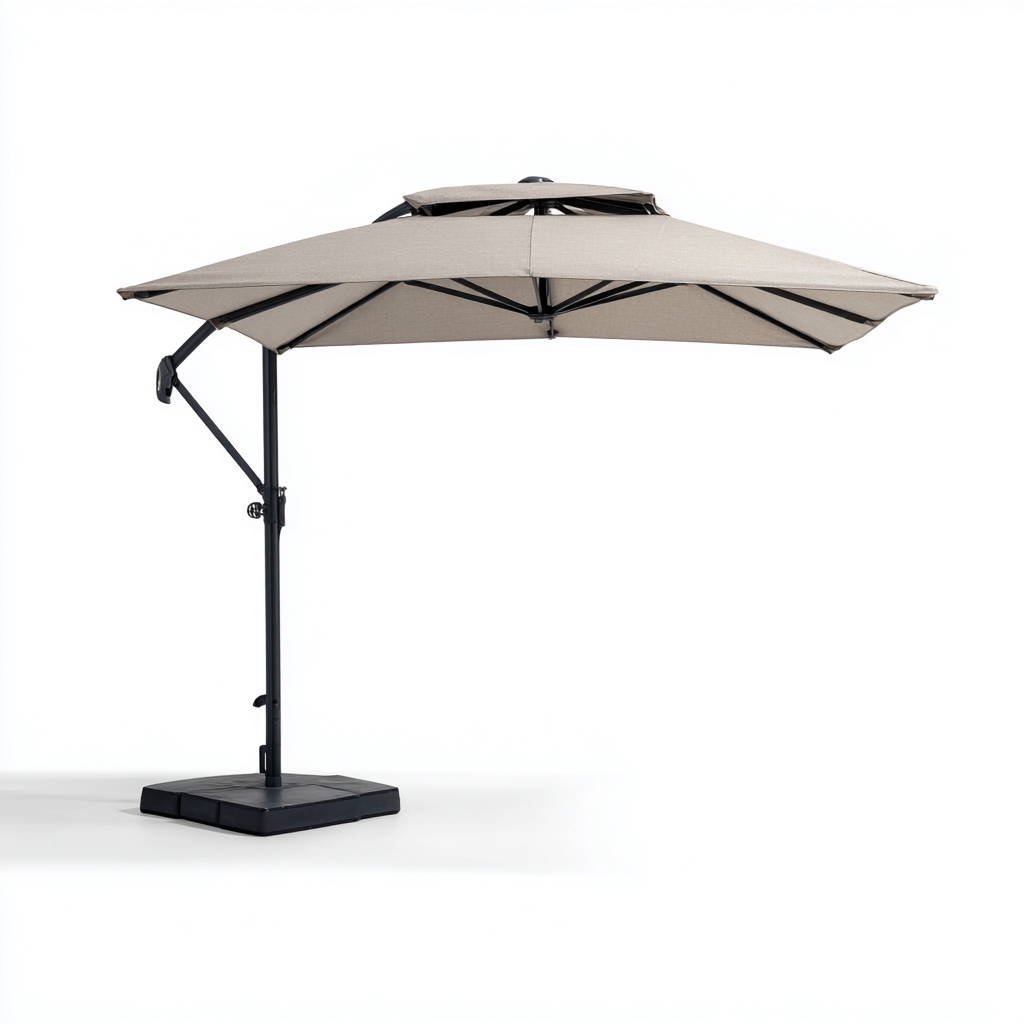 Parasol de jardin Polyester et métal 304x304x249 cm - beige - style moderne pour usage extérieur-Nicheuse