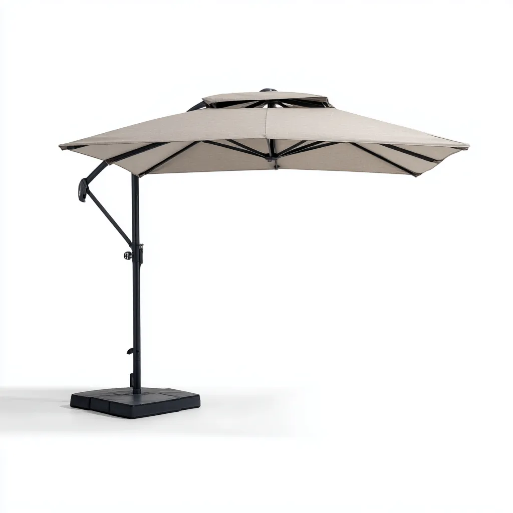 Parasol de jardin Polyester et métal 304x304x249 cm - beige - style moderne pour usage extérieur-Nicheuse