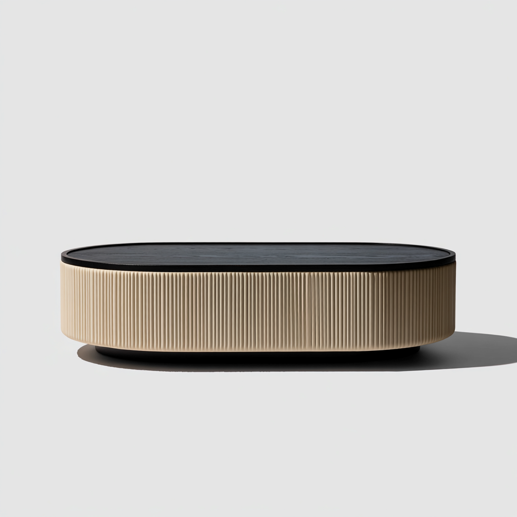 Table basse - bois et tissu - 120x70x28 cm - noir et beige - pour salon - style moderne-Nicheuse