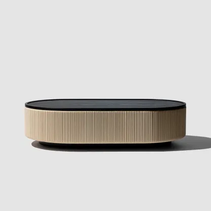 Table basse - bois et tissu - 120x70x28 cm - noir et beige - pour salon - style moderne-Nicheuse