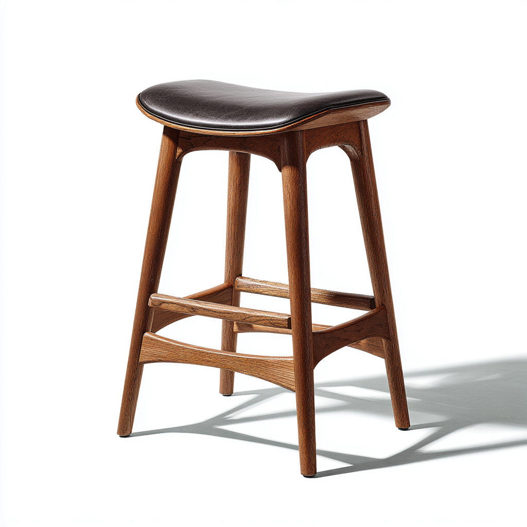 Tabouret de bar bois et cuir 42x42x78 cm - chêne et noir - style rétro moderne - adapté à salle à manger-Nicheuse