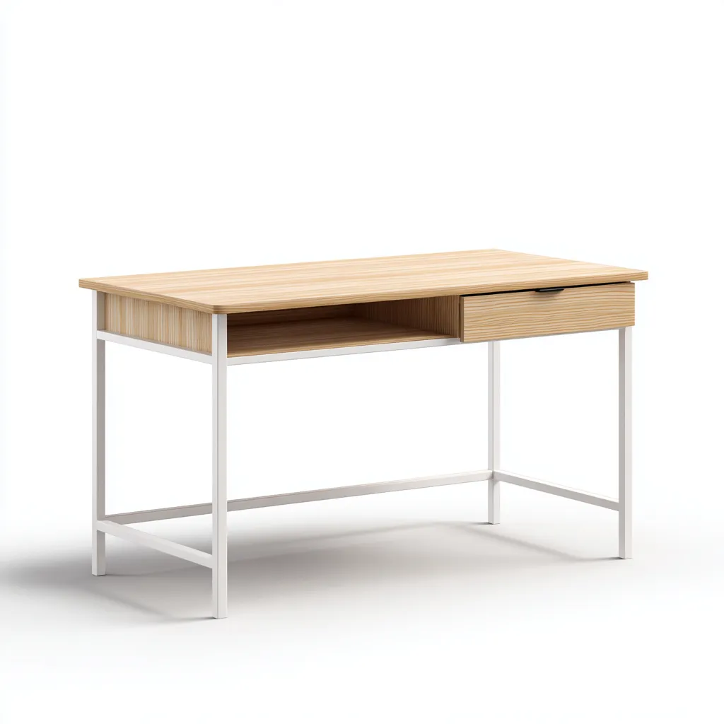 Bureau en bois et métal 120x60x75 cm - bois clair et blanc - design moderne - adapté au bureau-Nicheuse
