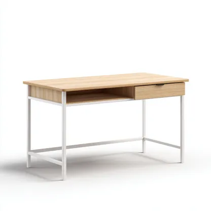 Bureau en bois et métal 120x60x75 cm - bois clair et blanc - design moderne - adapté au bureau-Nicheuse