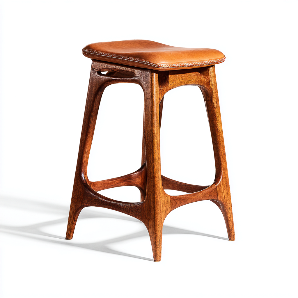 Tabouret de bar bois et cuir 42x42x78 cm - noyer et marron - style rétro moderne - adapté à salle à manger-Nicheuse