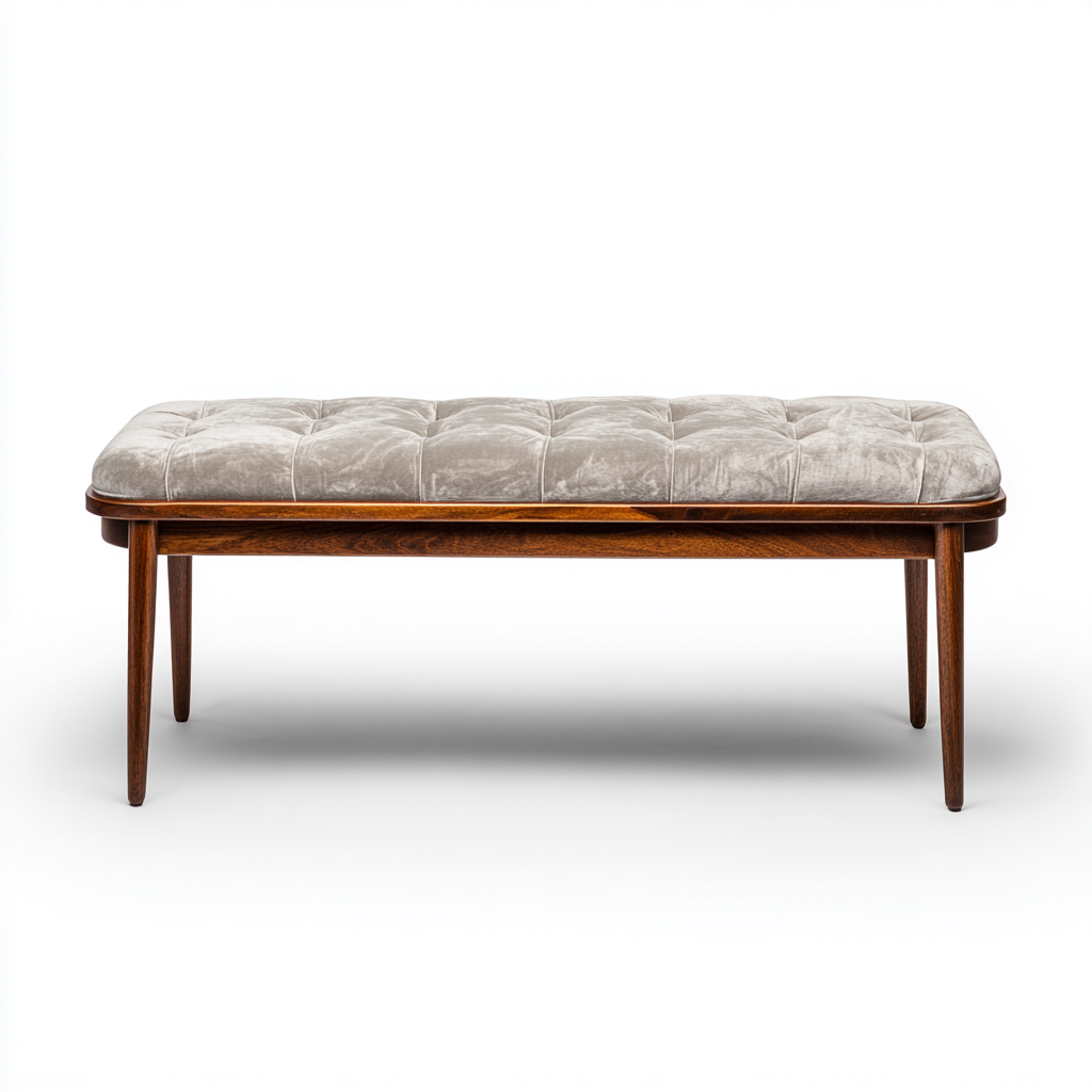 Banc de lit - velours et bois - 120x42x48 cm - gris - pour chambre - style classique-Nicheuse