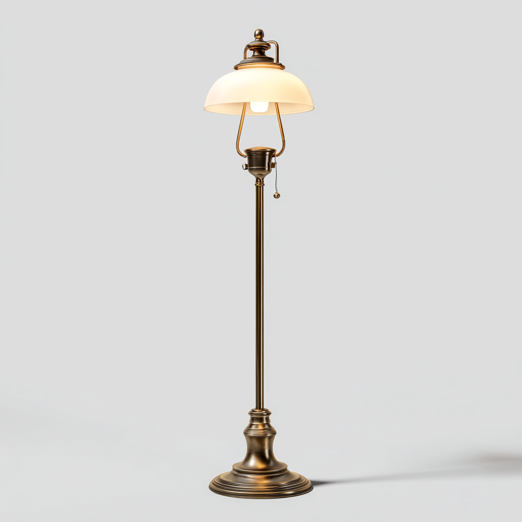 Lampadaire métal et verre 33x33x168 cm - laiton antique - blanc - pour salon - style vintage-Nicheuse