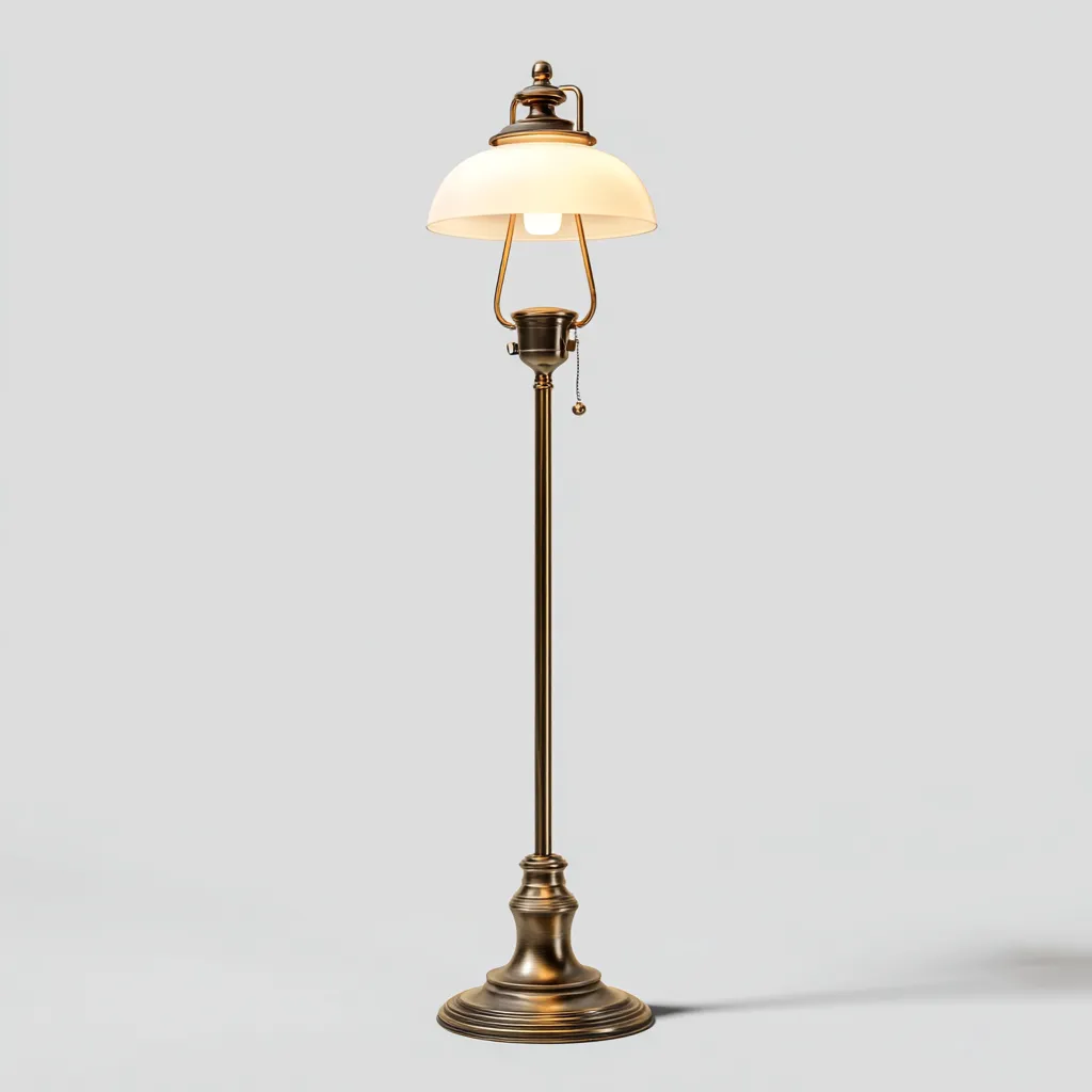 Lampadaire métal et verre 33x33x168 cm - laiton antique - blanc - pour salon - style vintage-Nicheuse