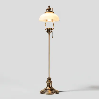 Lampadaire métal et verre 33x33x168 cm - laiton antique - blanc - pour salon - style vintage-Nicheuse